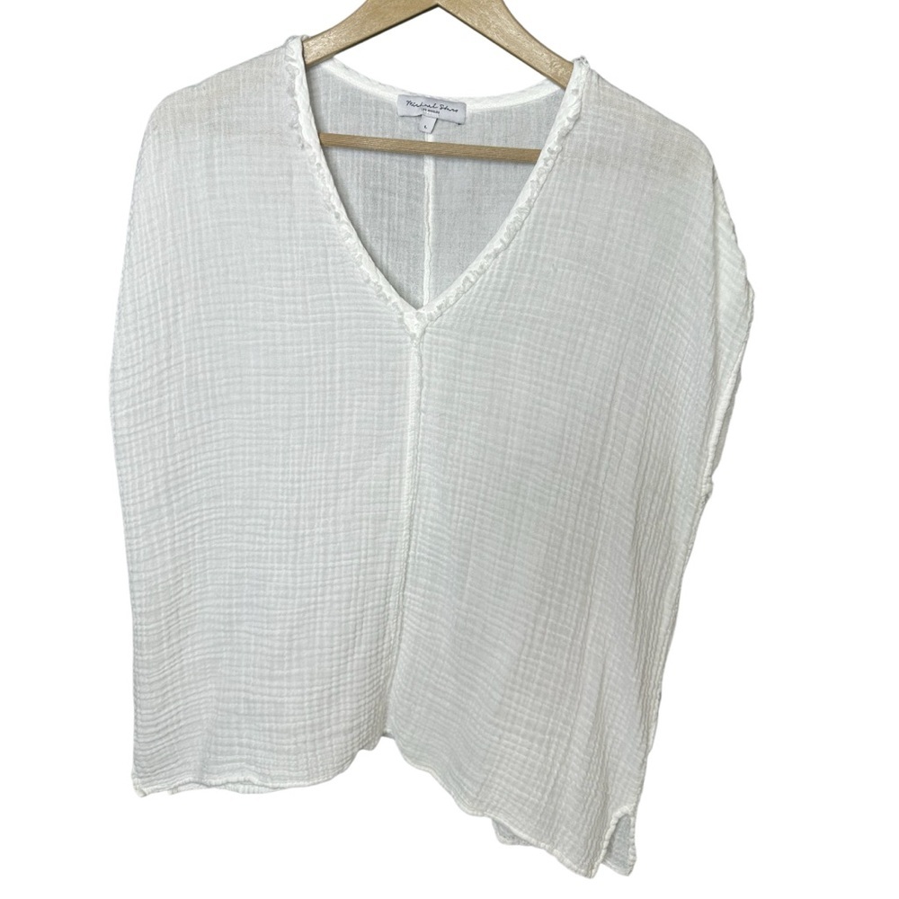 Michael Stars | White | 100% Cotton Gauze V-Neck Top | Size L - Picture 3 of 6